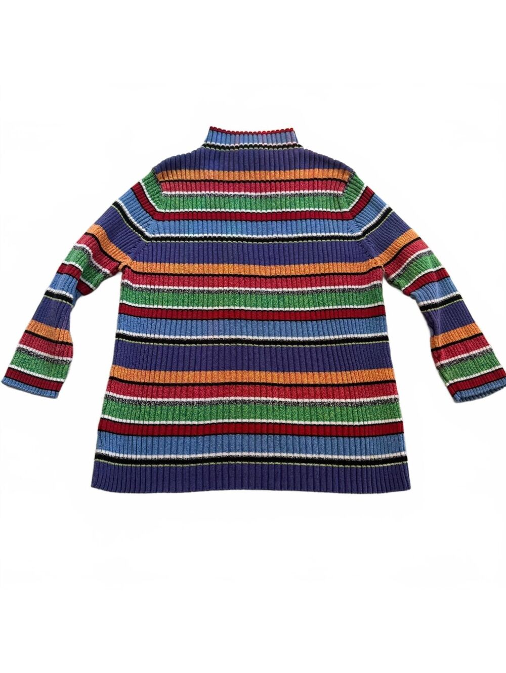 Vintage Y2K Susan Bristol Rainbow Striped Ribbed Knit Mock Neck Sweater XL